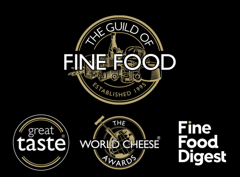 Guild of Fine Food brand logos: The Guild of Fine Food, Great Taste, The World Cheese Awards and Fine Food Digest.