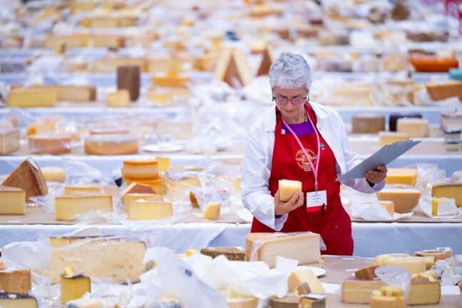 A judge assessing a cheese at the World Cheese Awards 2022