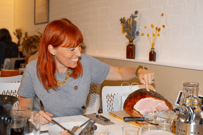 Jane Parkinson judging ham products at Great Taste