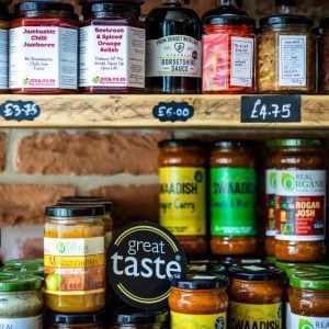 Products on shelves in The Henley Larder