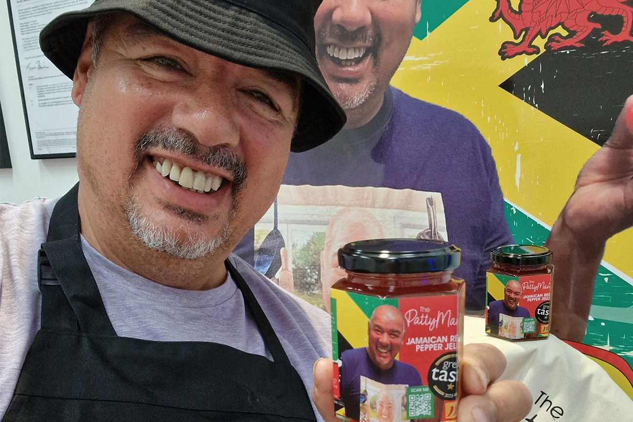 Leroy with his Jamaican Red Pepper Jelly, Great Taste 1-star winner in 2023